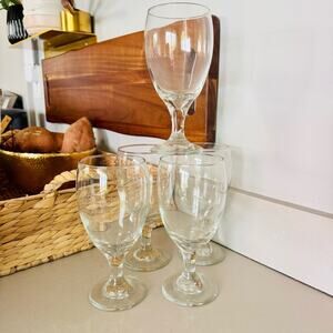 VINTAGE Clear Water Wine Heavy Thick Glass Goblet Stem Drink Ware Glasses Set 5